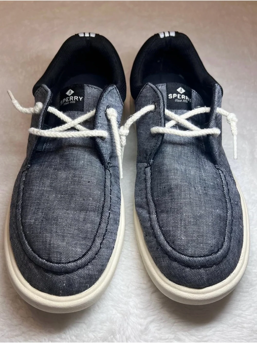 Sperry Men’s Charcoal Canvas Boat Shoes with White Laces
